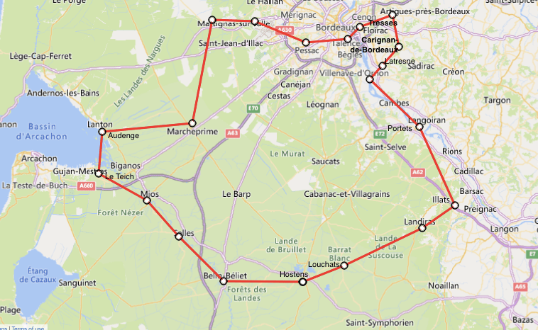 carte lieux d'intervention de Sandy Détrés, éducatrice libérale en Gironde